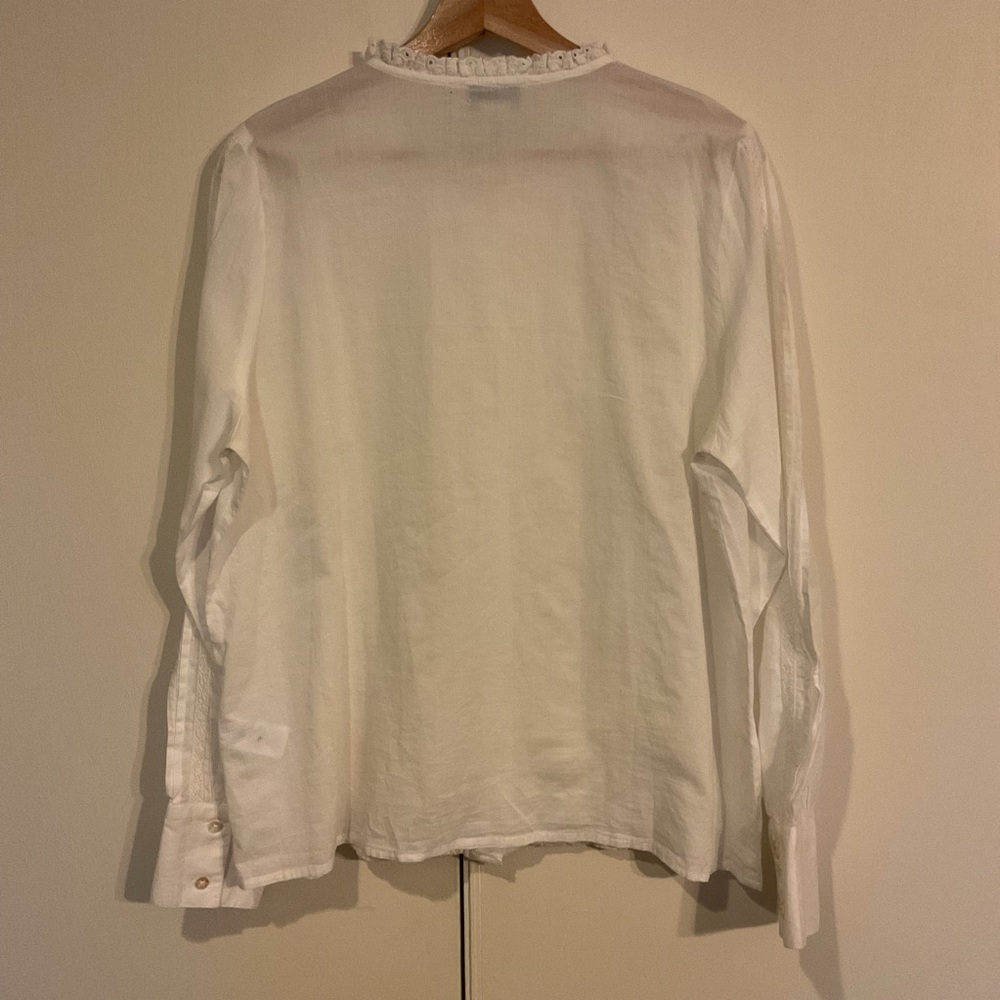 Calypso St Barth White Pintuck Pleat 100% Cotton Lace Peasant Blouse Top Size L - Picture 2 of 14